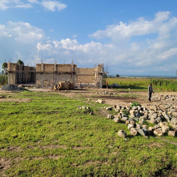 The store under construction with the crop behind